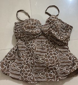 Brown Floral Embroidered Top