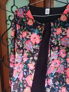 Floral Print Coat Type Black Dress