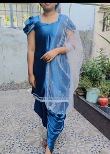 Blue Satin Dhoti Salwar Kurti