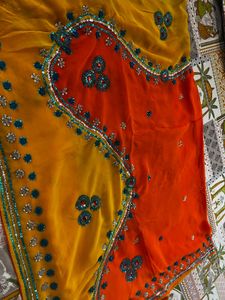 Orange And Yellow Designer Saree All Over Work