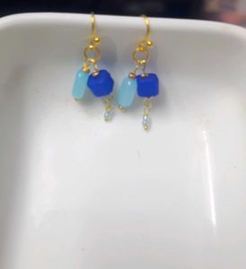 Blue Beaded Dangle Earrings