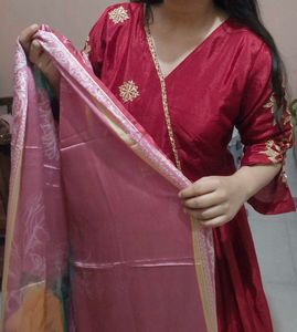 Burgundy Embroidered Anarkali Suit