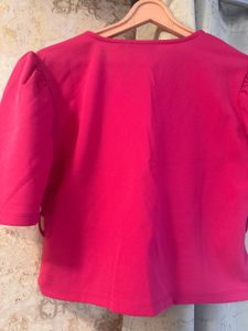 Pink Puff Sleeve Wrap Top, Bust-32