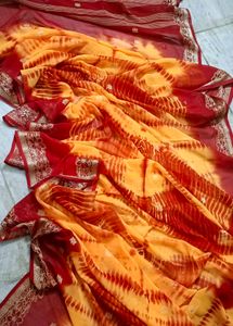 Beautiful Yellow + red Mix Colour saree.