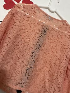 Mayra Peach Netted Lace Crop Top (Women)