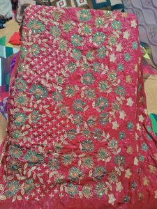 Maroon Sequinned Georgette Heavy Work Saree