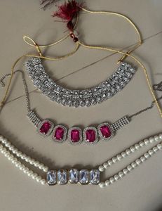 Necklace Set - Silver, Pink, and Pearl Moti🦋🩷
