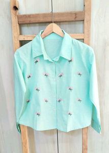 Light Green Embroidery Work Cotton Shirt Size-36