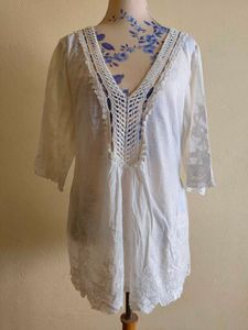 White Crochet Detail Top