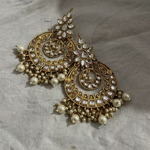 Elegant Kundan Pearl Drop Earrings
