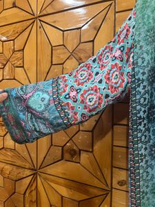 Turquoise Patterned Salwar Kameez With Dupatta