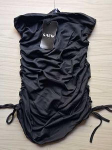 SHEIN strapless side tie-up ruched Black Bodycon M