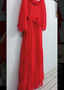 Vintage Red Maxi Dress Gown Party Women