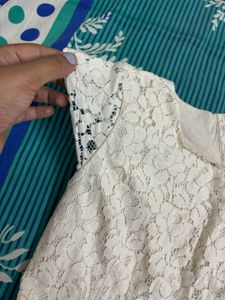 Beige Net Mini Dress For Girls