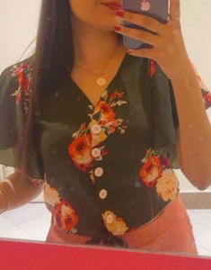 Green Floral Print Crop Top
