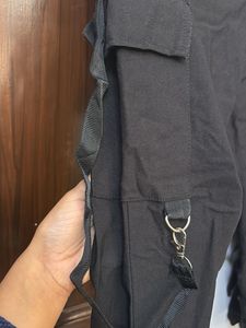Black Cargo Pants with Straps and buckles