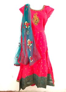 Pink Embroidered Kurta With Dupatta (Women's)