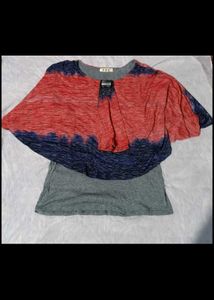 Stylish Two-Tone Cape top western flowy cotton