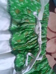 Green and White Designed Maxi Skirt