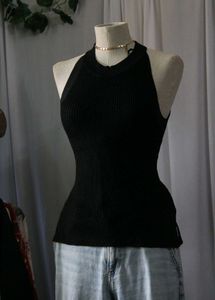 Black Halter Knit Top
