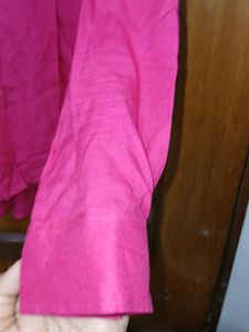 ZARA Essentials Solid Hot Pink Cotton Shirt (L)