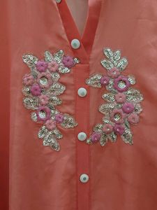 🌸 Designer Peach Party Wear Kurta with Inner 🌸