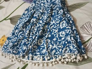 Boho Print Dress with Pom Poms