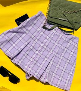 Lilac Plaid Pleated Mini Skirt