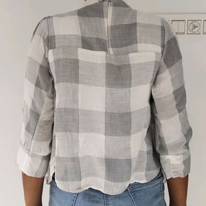 White And Grey Checked Women&#39;s Crop Top