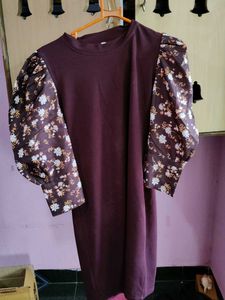 Burgundy Puff Sleeve Mini Dress