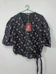 Floral Wrap Top with Tie Detail