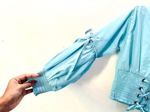 Blue Lace-Up Crop Top