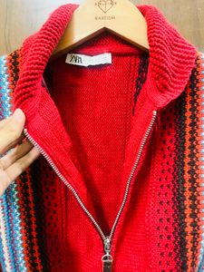 zara red knit cardigan