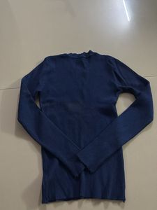Navy Ribbed Long Sleeve Top
