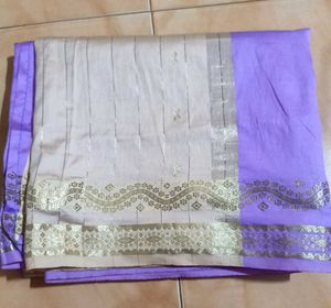 Lavender With White Gold Colour Saree 💜🤍💛