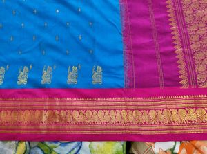 Blue And Pink kanchipuram silk Saree