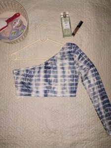 Blue Tie-Dye One-Shoulder Top