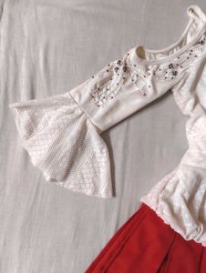 red white lolita pleated lace off shoulder dress