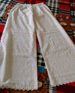 White Embroidered Palazzo Pants