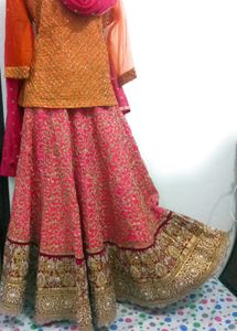 Pink Orange Heavy Embroidery Rahwari Lahenga