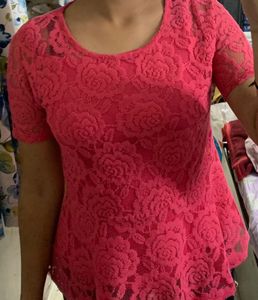 Pink Mesh Floral And Tank Top