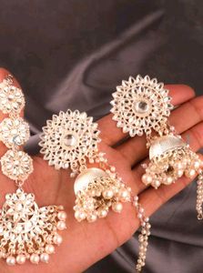 Gold Plated Earrings And Maang Tikka Set