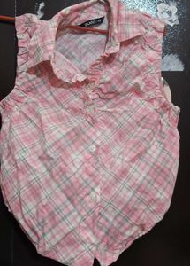 Pink Plaid Sleeveless Top - XS