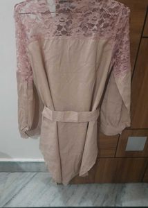 Lace Detail Beige Tunic Top