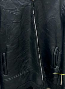 Black Faux Leather &amp; Shearling Aviator Jacket