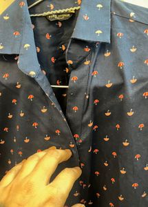 Patterned Navy Button-Down Shirt