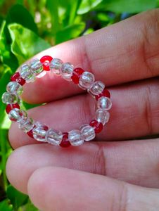 White Red Beaded Ring