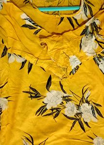 Perfect Floral Print Yellow Top With Bell Sleeves