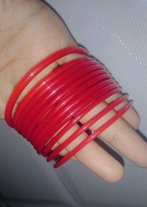 Glass Bangles, Blue And Red Size 2.2