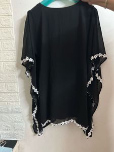 Black Floral Trim Kaftan Top